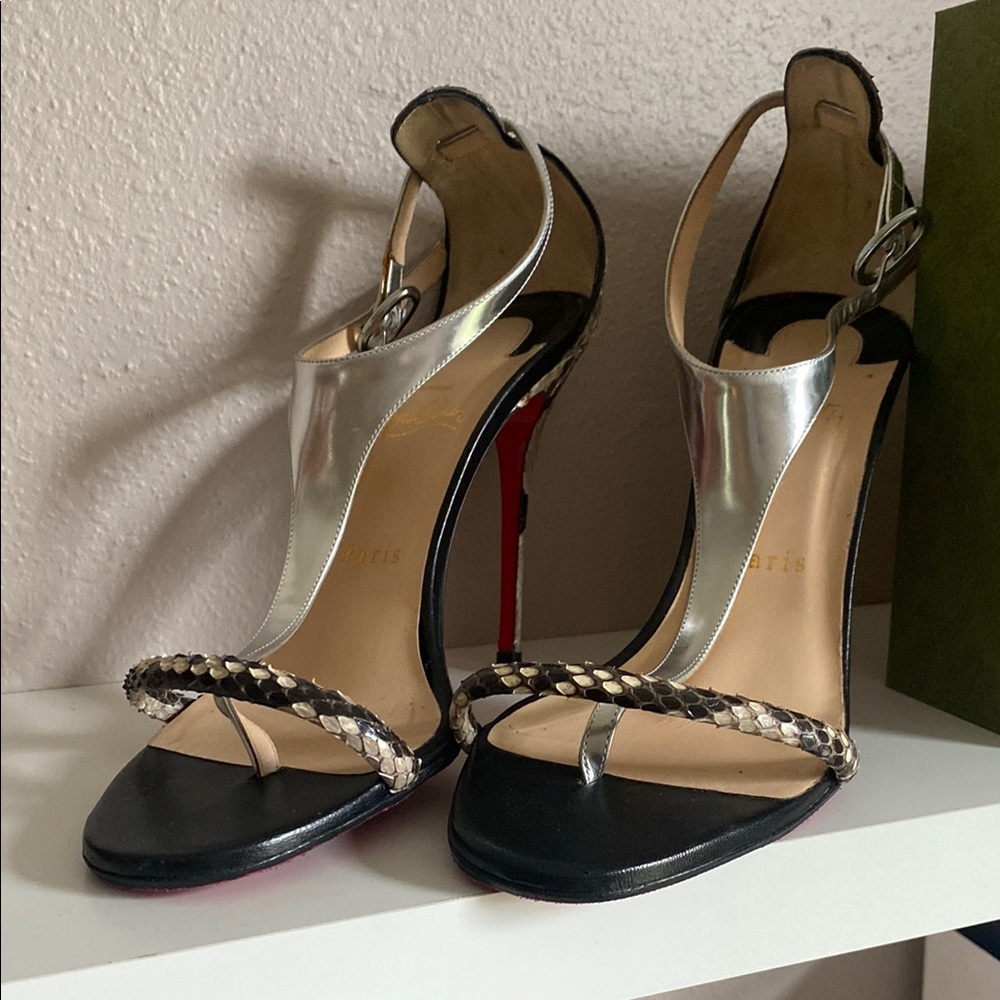 Christian Louboutin Silver and Black Stiletto Heels